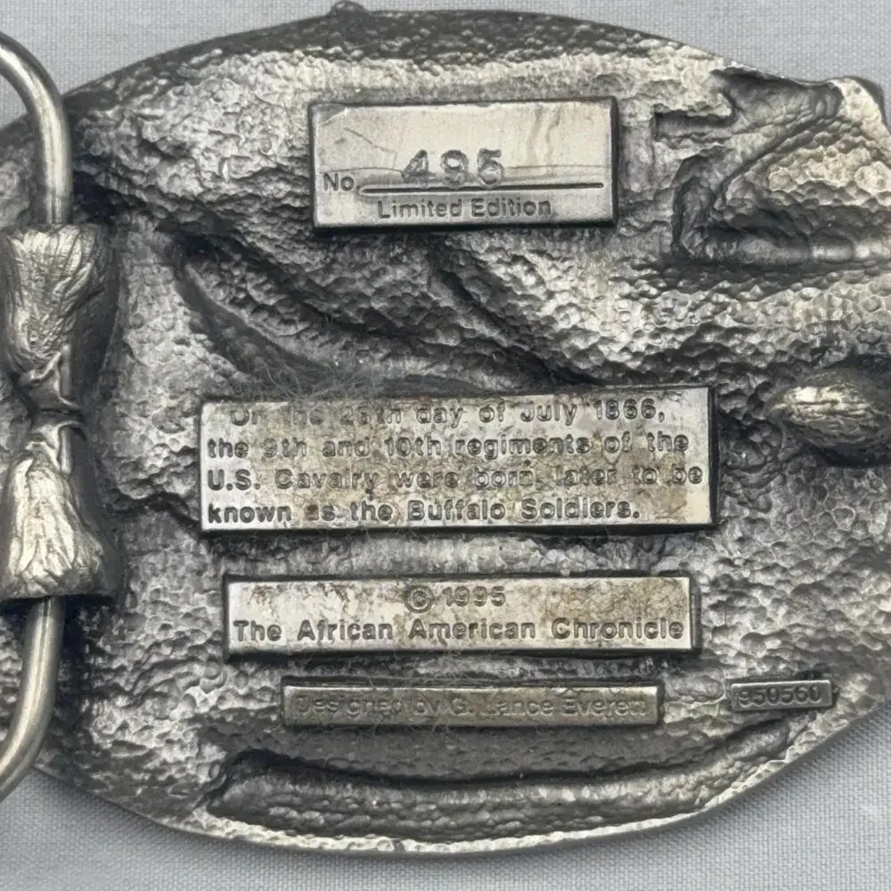 VTG African American Chronicle Belt Buckle Silver Buffalo Soldier 10th Cavalry